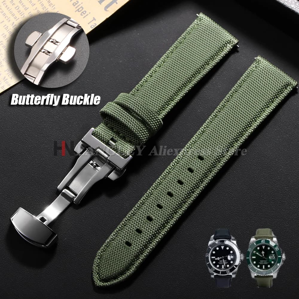 Sailcloth Watch Strap 20mm 22mm for Omega for Seiko Business Nylon Butterfly Buckle Waterproof Men Women Quick Release Watchband