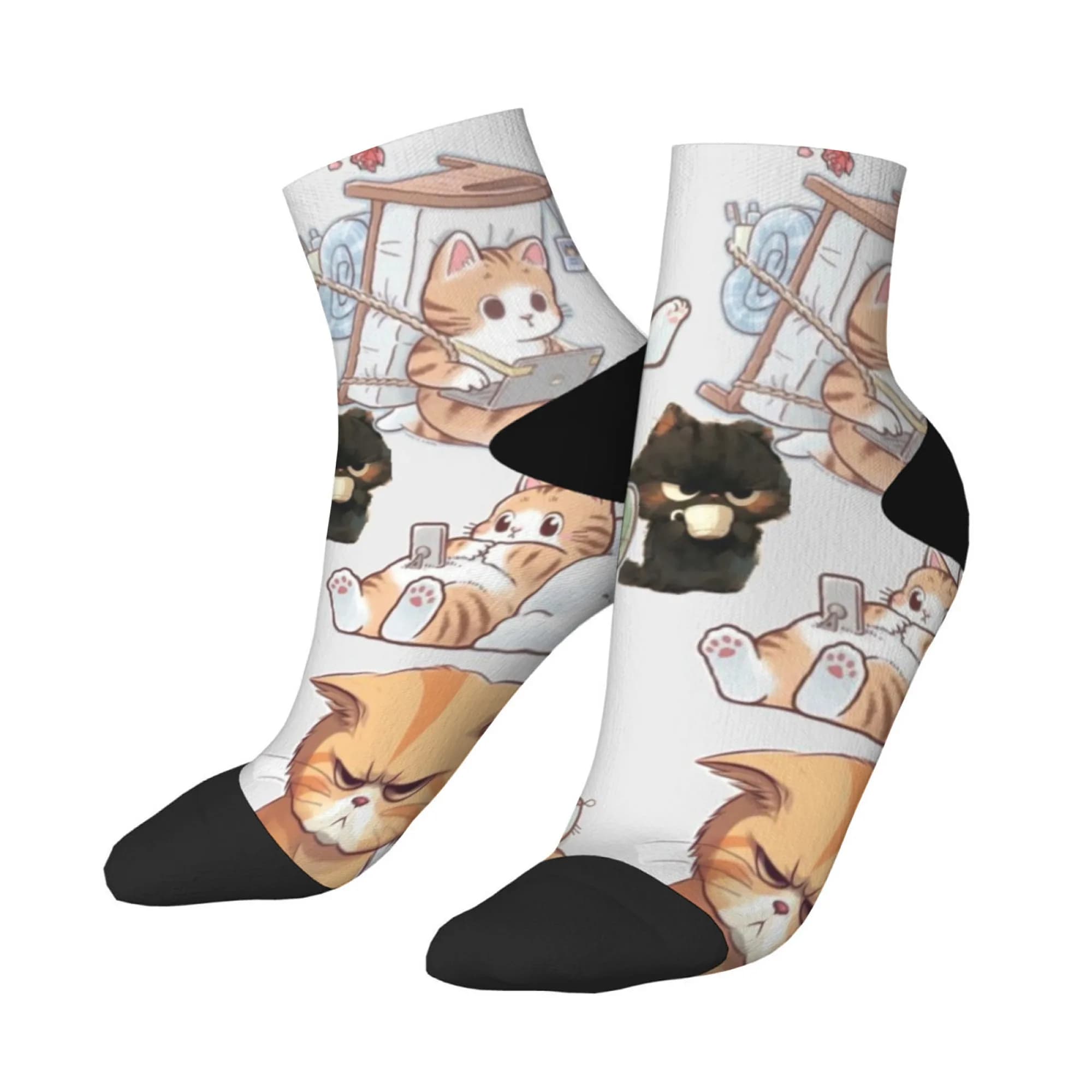Calzini corti Learning Cat Miscela di poliestere Calzini casual comodi per donna Uomo Unisex Morbidi e traspiranti Leggeri Alla moda