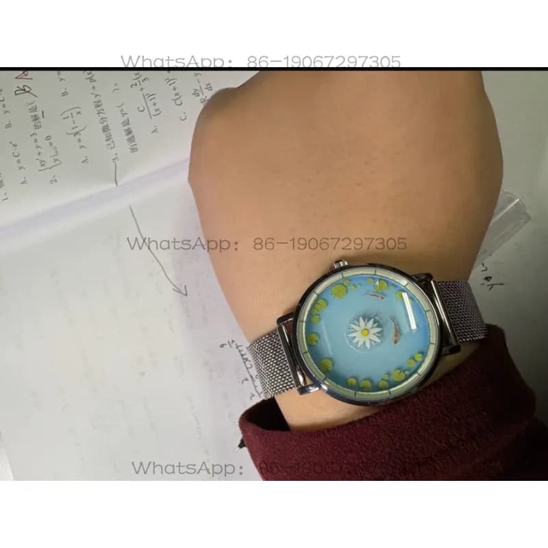 Lotus Pond Koi Illustration Wind Quartz Watch Fun Little Fresh Student Watch Birthday Gift