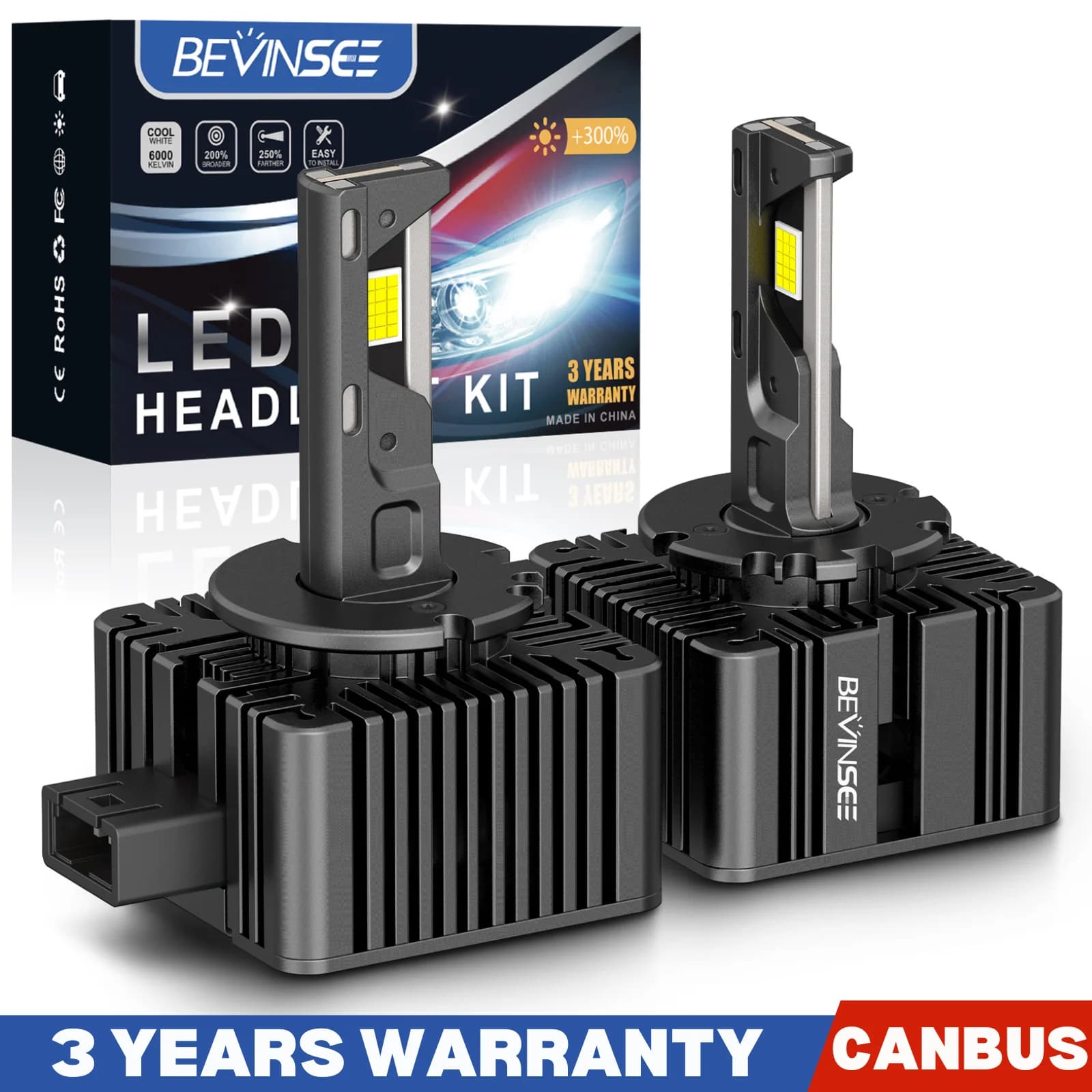 BEVINSEE D1S D3S LED CANBUS Lampadine per fari D2S D2R D5S D1R D3R Lampade automatiche 1:1 HID Sostituzione Plug & Play 80W 8000LM Turbofan 12V for Volkswagen Tiguan Passat B7 for Audi A4 B8 A6 C7 Q5 8R for Mercedes