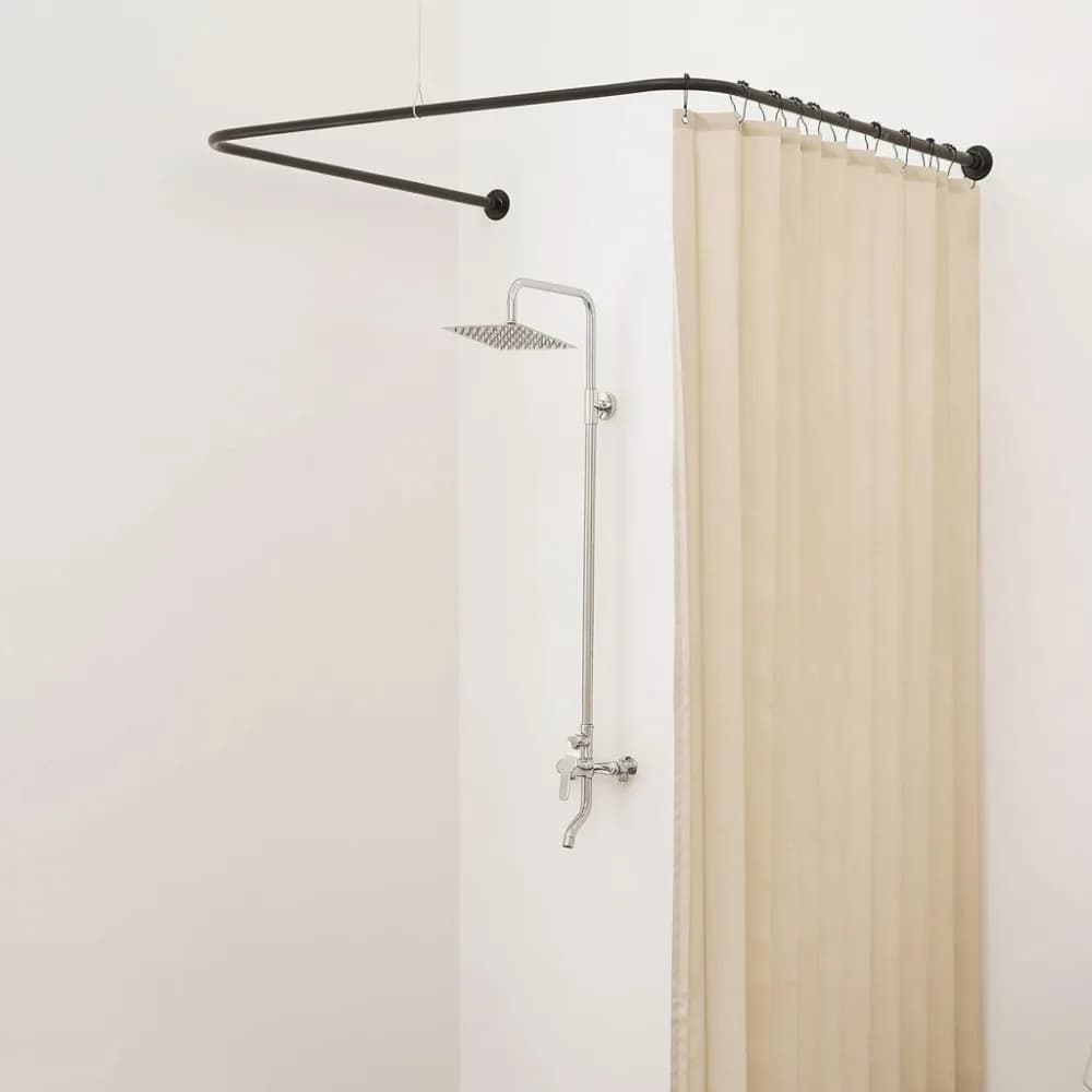 Asta per tenda da doccia regolabile a forma di U con 12 ganci e supporto per soffitto - Acciaio inossidabile resistente per il bagno