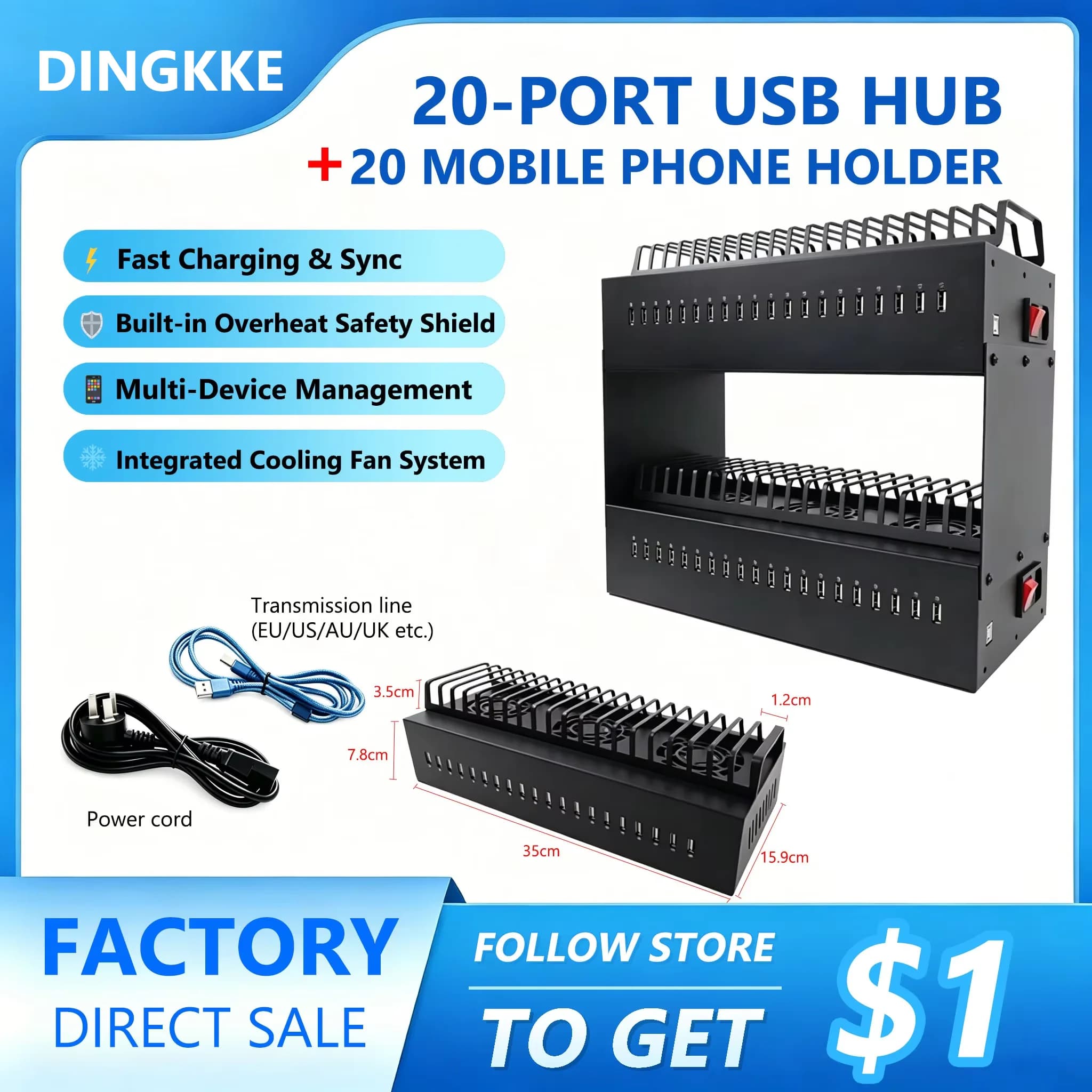 Box di Controllo USB per 20/40 Porte, Hub per Sincronizzazione Batch, Gestione Unificata e Controllo Intelligente per Android