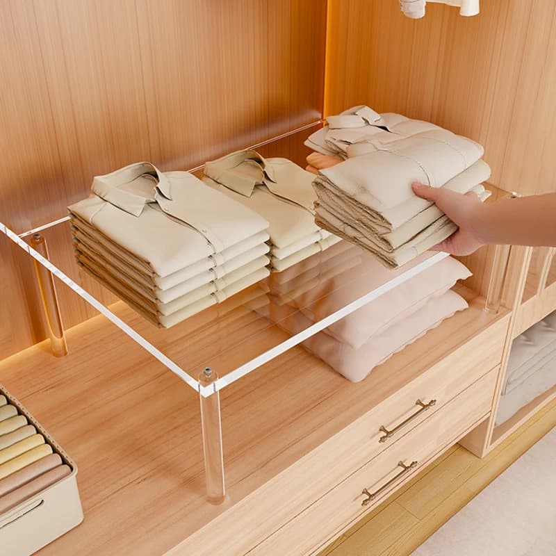Espositore impilabile con ripiano divisore in acrilico, scaffale di stoccaggio a strati, armadio e scarpiera Scaffale divisore organizer incorporato