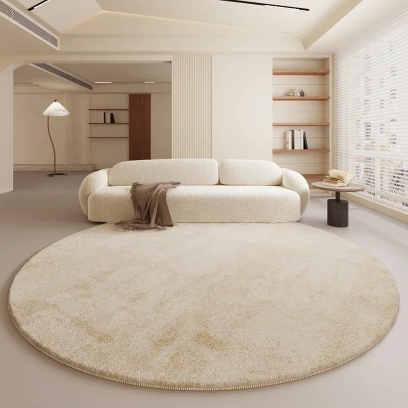 Tappeto Rotondo in Stile Crema per Arredamento Camera da Letto, Morbido e Soffice, Tappeti Minimalisti per Soggiorno, Tappetino Spesso in Peluche per Comodino