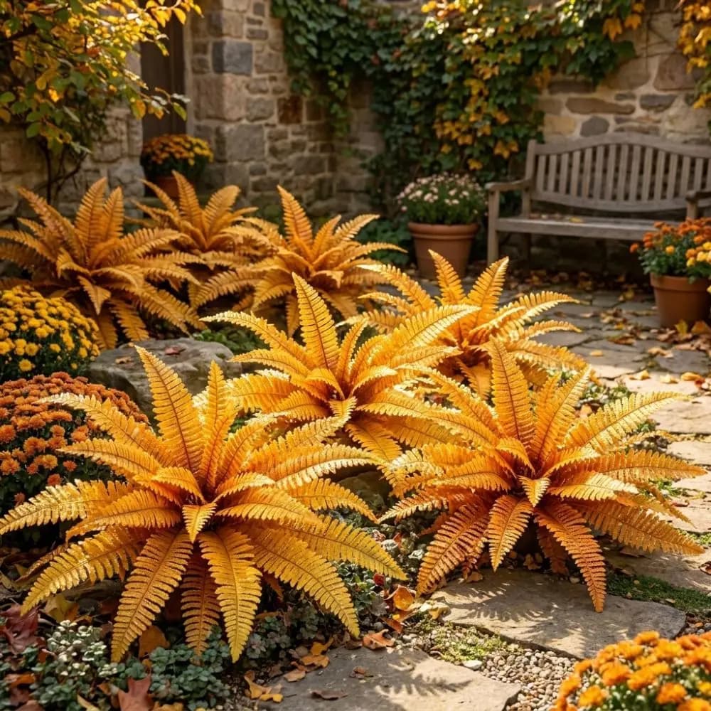 18 Leaves Artificial Persian Fern Leafs Weather Resistant Silk Leaves Fake Fern Plants Lifelike UV Resistant Faux Plants Shrubs