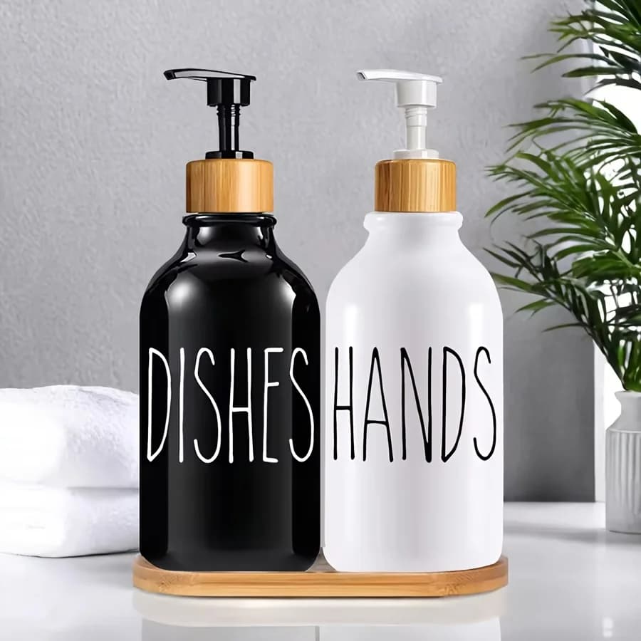 2pcs Refill Dish Soap Dispenser with tray Kitchen Farmhouse Decro Coutertop Hand Dish Soap Bottle Hand Dish Wash Soap Container