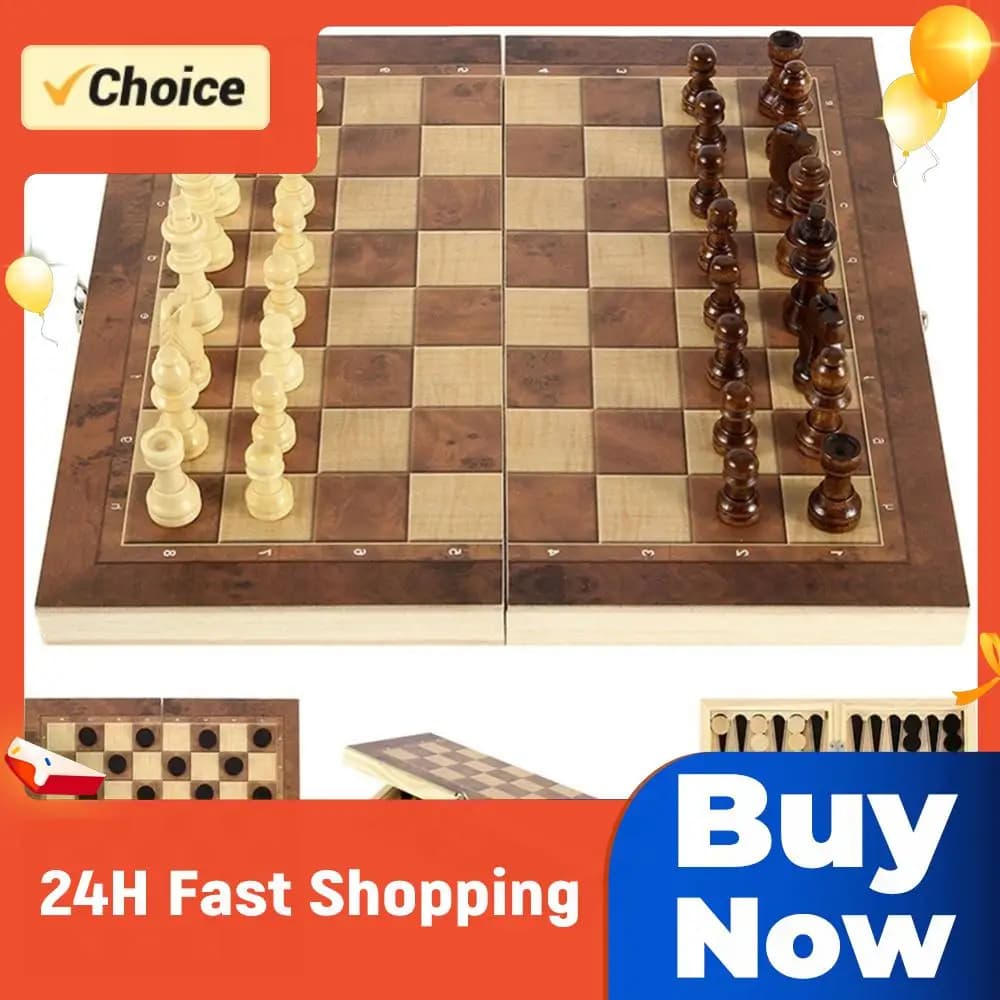 Set da Gioco 3 in 1: Scacchiera in Legno, Set di Scacchi e Dama, Set da Viaggio per Giochi da Tavolo