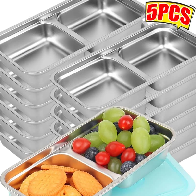 Contenitore per Alimenti in Acciaio Inox con Scomparti e Coperchi, Scatola Bento per Campeggio e Conservazione Snack