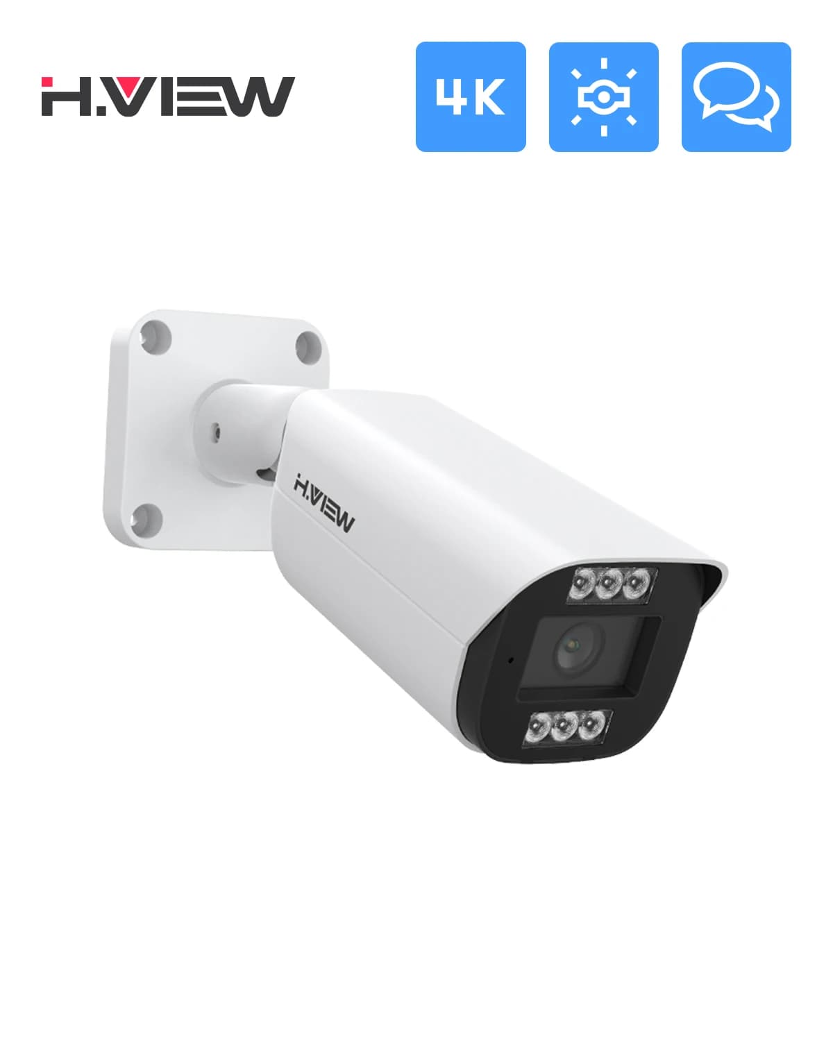 Telecamera POE H.VIEW 4K con audio bidirezionale, server cloud, faretto, rilevamento del corpo umano, obiettivo da 2,8 mm, resistente alle intemperie IP67, HV-800G10