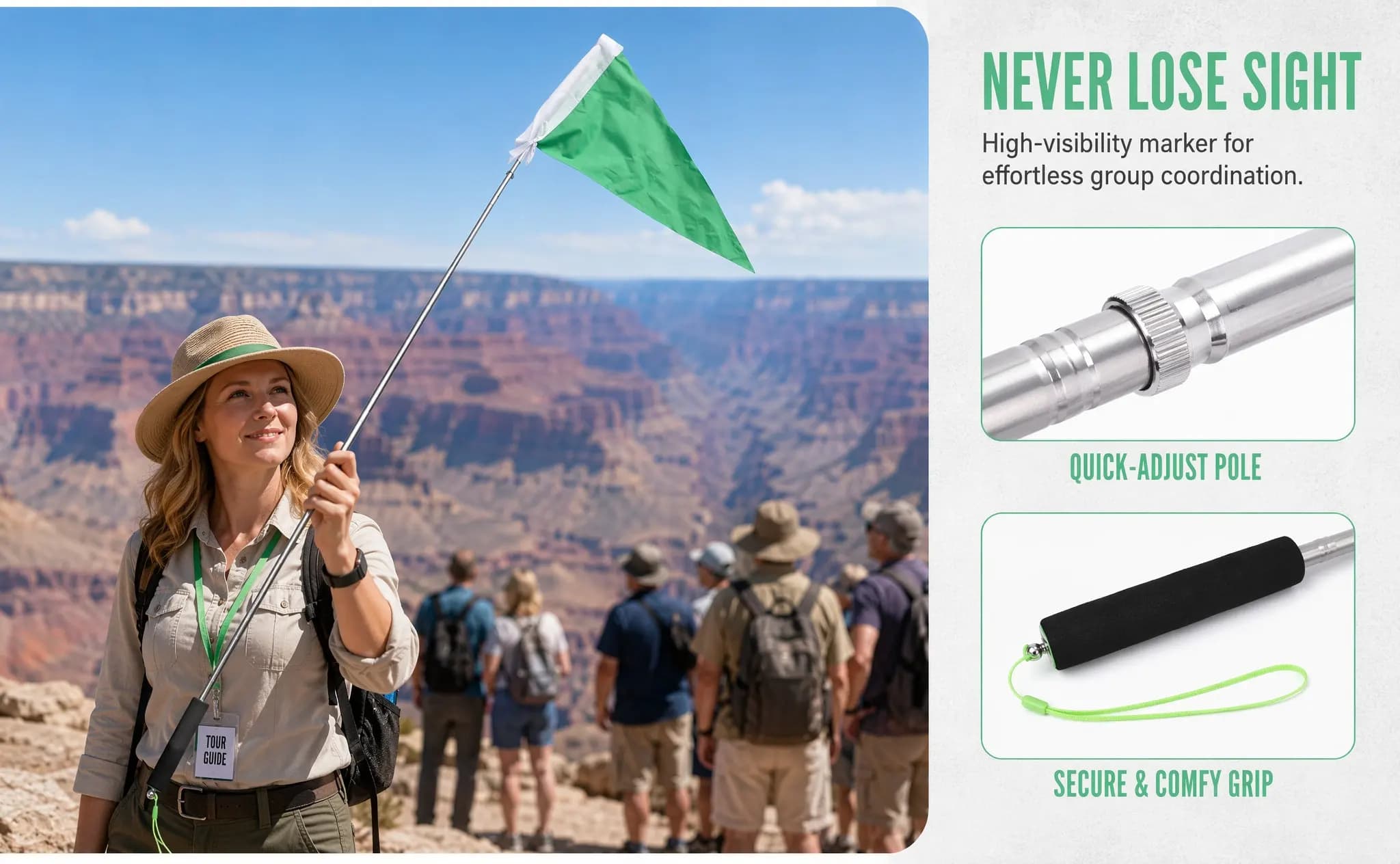 Foldable Tour Guide Flag Adjustable Telescopic Pole Non Slip Handheld Safety Flag for Tourist Group School Trip