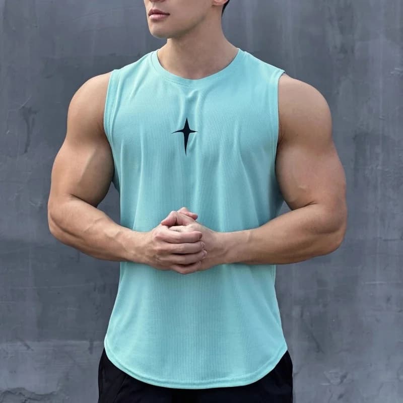 Canotta estiva senza maniche da uomo, casual, sportiva, per fitness, asciugatura rapida, girocollo, traspirante, per palestra