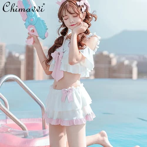 Costume da bagno con colletto alla marinara in stile giapponese estate femminile nuovo carino studente di primavera calda gonna con fiocco carino 2 pezzi costume da bagno diviso