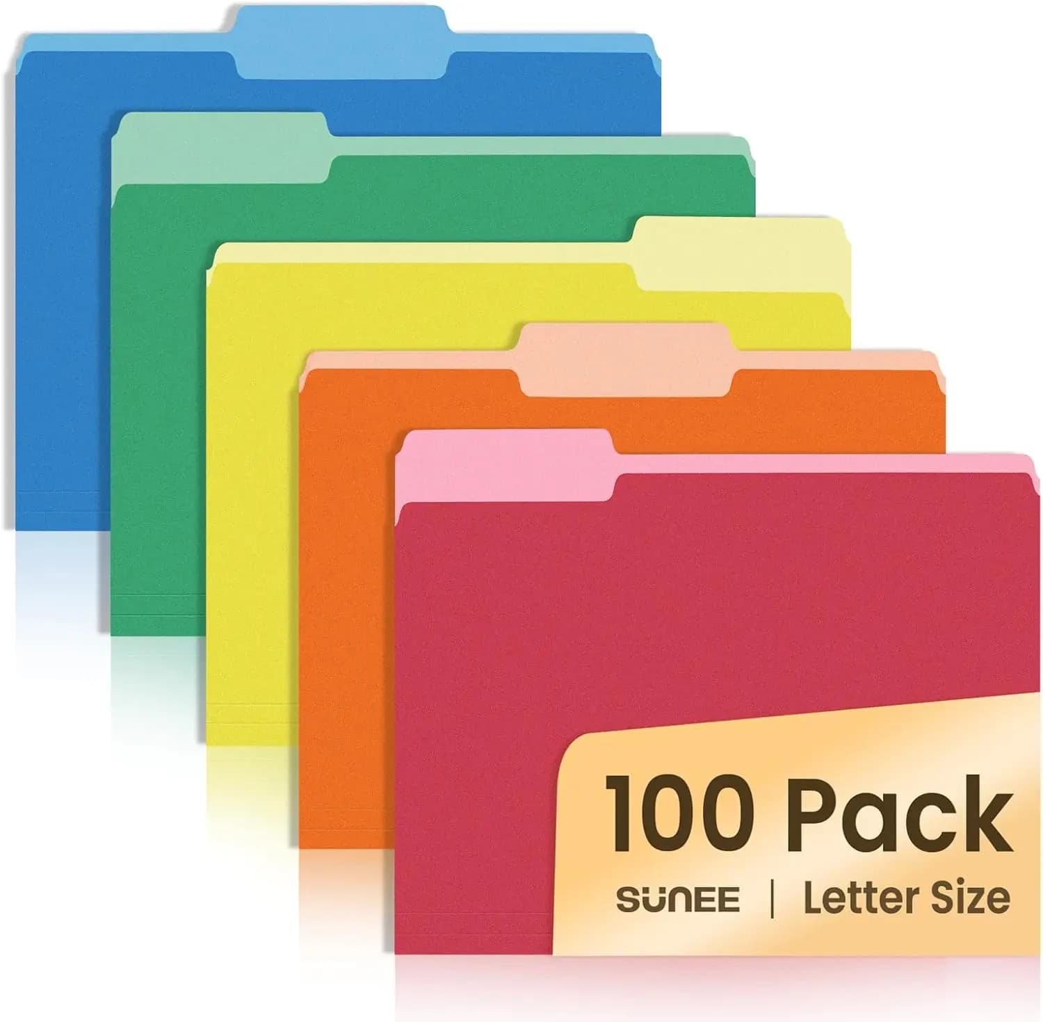 Confezione da 100 Cartelle Portadocumenti Assortite a Colori, Formato Lettera 8,5 x 11 con Linguette a 1/3 di Taglio per Documenti da Ufficio, Casa e Scuola