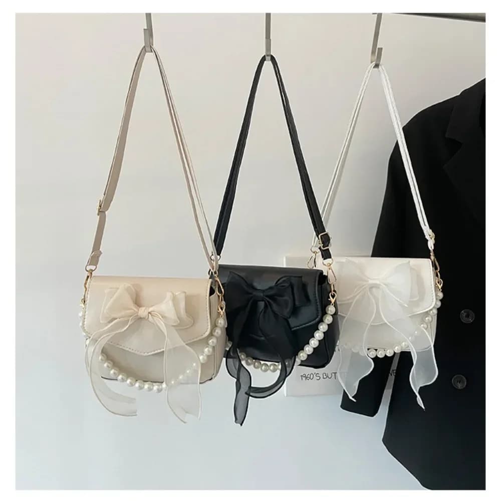 Borsa a Spalla Nera da Donna, Stile Coreano con Fiocco, Borsa a Mano Grande in Tela, Nuova Collezione Designer 2024