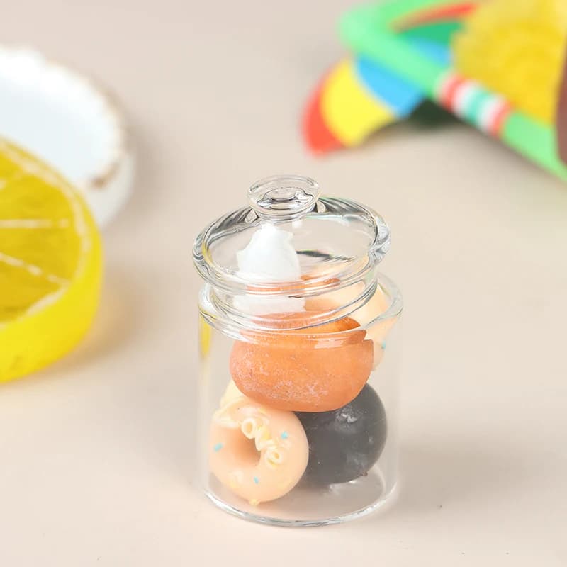 Mini Glass Candy Jar Dollhouse Food Container Scene Decor Accessories