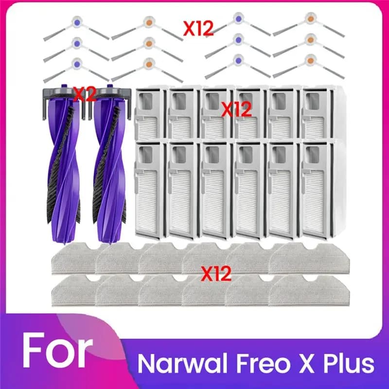 AEE2-38PCS Per Ricambi Robot Aspirapolvere Narwal Freo X Plus: Spazzola Principale, Spazzola Laterale, Filtro, Sacchetto Polvere, Panno Lavapavimenti, Accessori