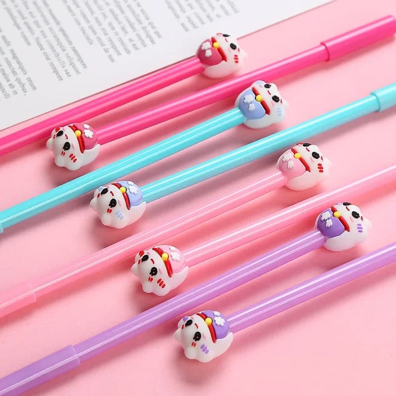 50 pz/lotto Cancelleria Creativa Del Fumetto Penna Gel Ago Pieno Testa Nero Firma Penna Cute Cartoon Studenti Dolore a base d'acqua Penne Gel