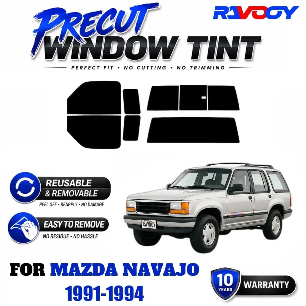 RAVOOY Precut Window Tint, Reusable Removable EPU Film, Custom Fit for Mazda Navajo 1991-1994, UV Heat Protection