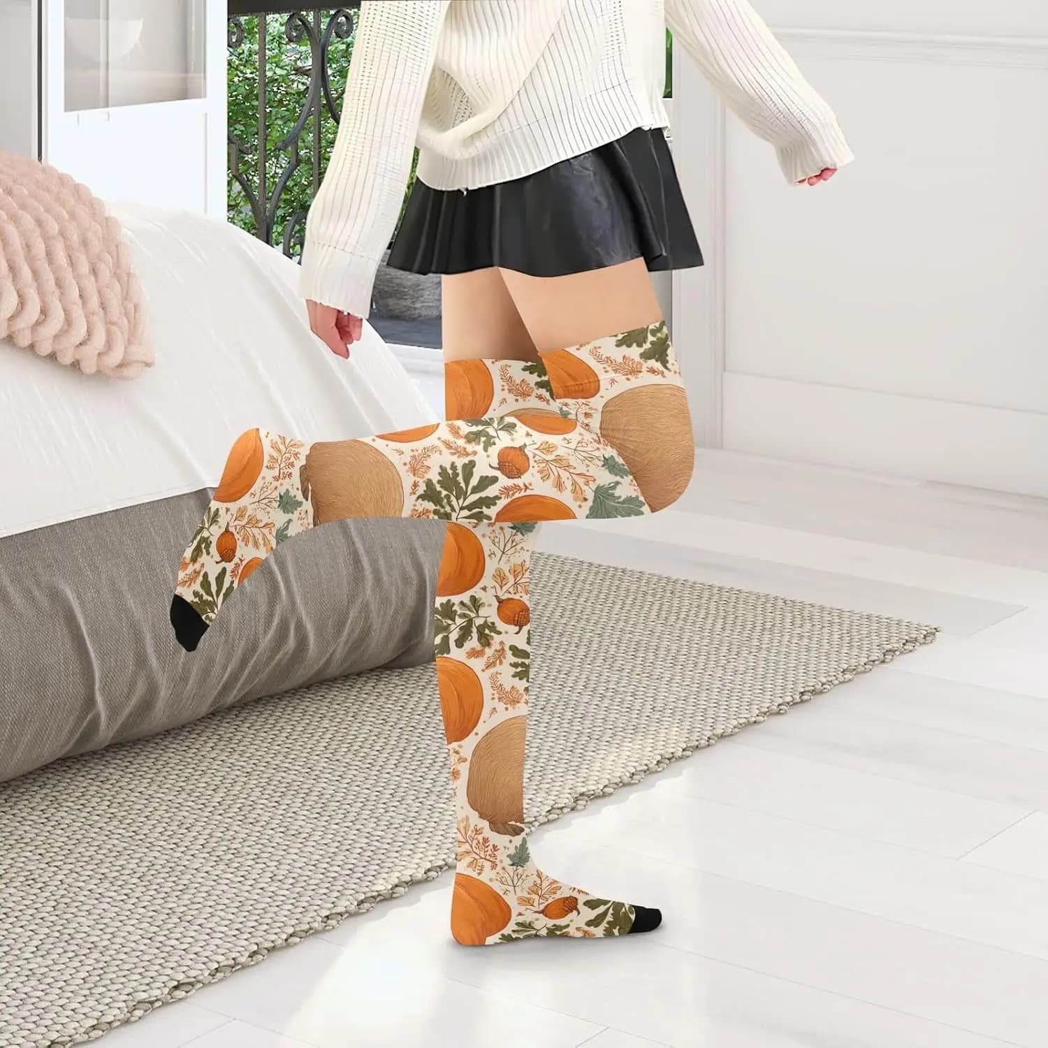 Capybara Autunno Woman Knee Socks Pumpkin Collection Women's Sheers News Long socks Pipe Socks Print Size Unique