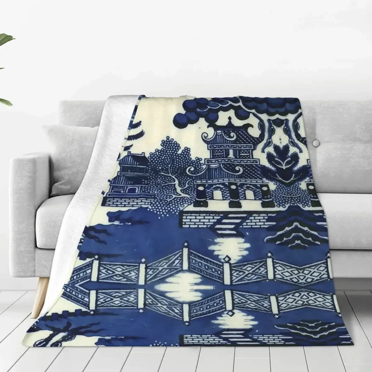 Antico Willow Ware Oriental Toile coperte velluto primavera blu Delft coperte sottili multifunzione per letto auto tappeto pezzo