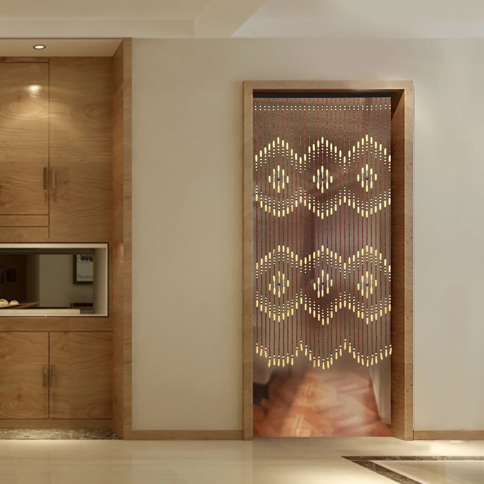 Zigzag 31-Line Wooden Curtain Beads String Door Room Blind Screen Window Line Divider with Round Bead Pendants and Cotton Thread for Any Room