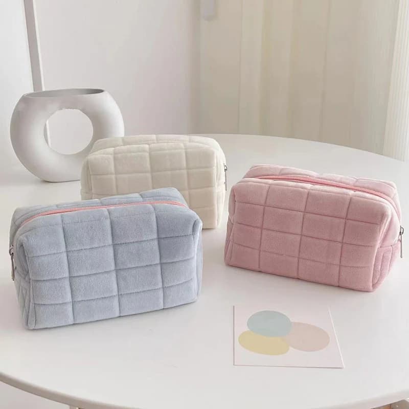 Nice Plush Makeup Bag for Women, Portable Travel Bag, Small Single Color Cosmetic Bag with Hinge, Toilet Bag, Storage Bag