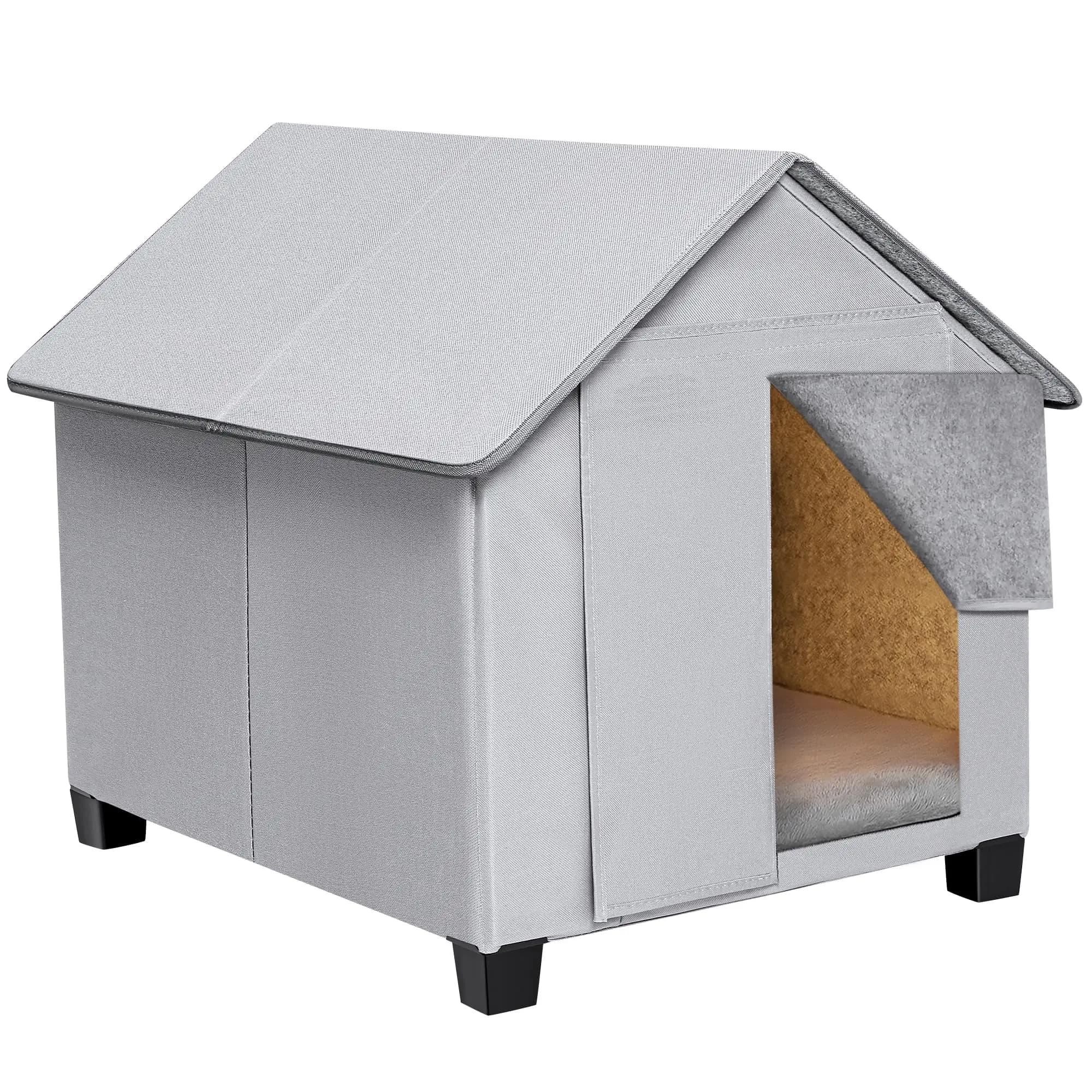 Outdoor Waterproof Eco-Friendly Dog House Elevated Foldable Dog Cave Bed With Removable Plush Mat For Medium Dogs