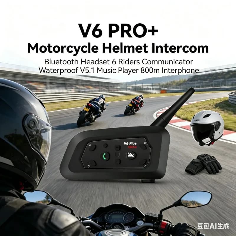 Interfono per Casco Moto V6 PRO+ BT5.1, Sistema di Comunicazione per 6 Utenti, Impermeabile, Audio 800m, Lettore Multimediale, Cuffie Wireless