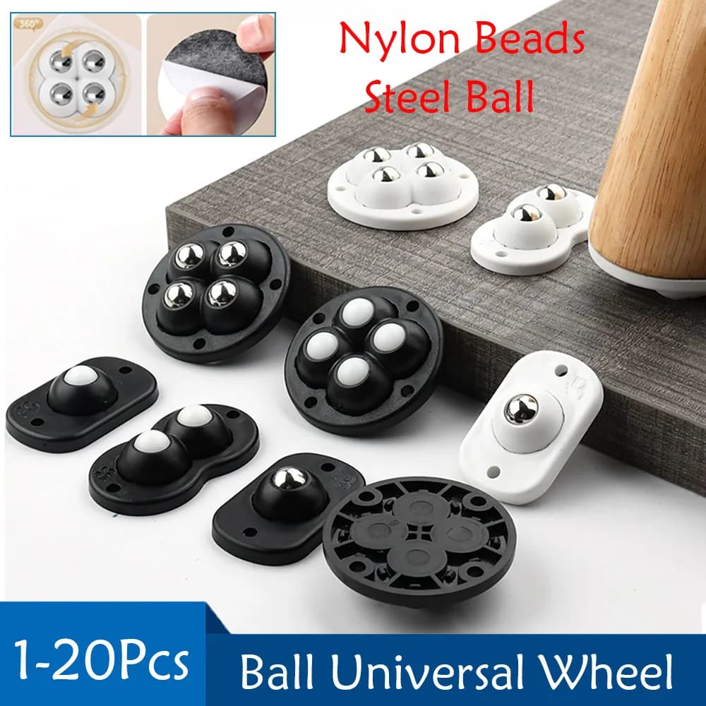 1-20Pcs Self Adhesive Caster Mini Swivel Wheels Nylon/Steel Ball Universal Wheel 360° Rotation Pulley For Furniture Trash Can