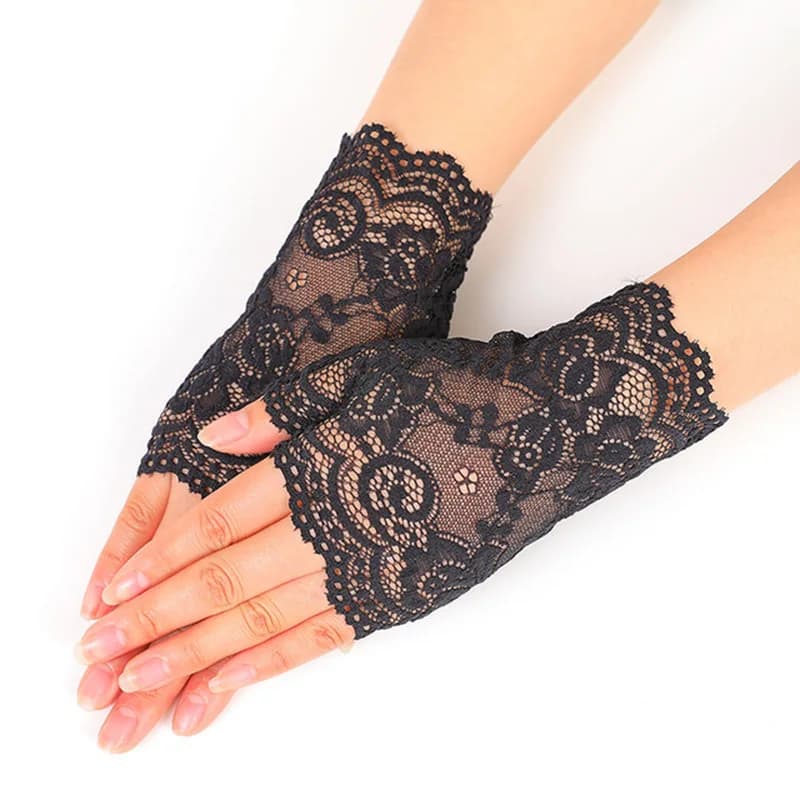 Eleganti Guanti Senza Dita Anti-UV per Donne, Guanti Estivi da Guida con Manica Lunga Elastica, Protezione Solare per Ciclismo, Sexy Guanti in Pizzo K9