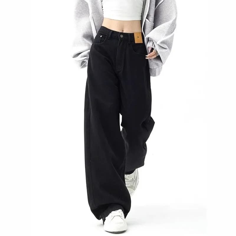 American Retro Straight Leg Denim Jeans Women Summer Loose Slimming Hip Covering Pear Shape Body High Waist Wide Leg Pants