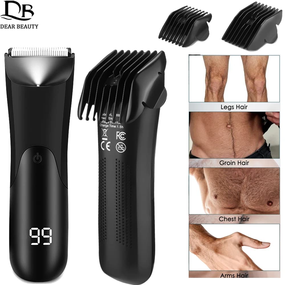 Men's Body Hair Trimmer Rechargeable Electric Razor for Pubic Ball Bikini Razor for chest hairs Epilator with ceramic blade