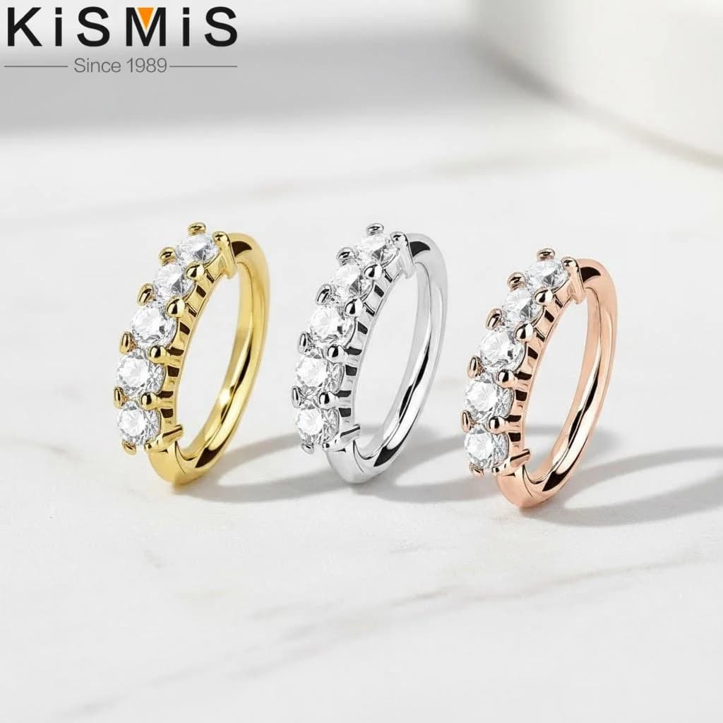 Anelli per il Naso a Cerchio, Piccoli Orecchini a Cerchio, Piercing per Septum e Rook, Gioielli per il Corpo in Oro Rosa e Argento con Zirconi Trasparenti
