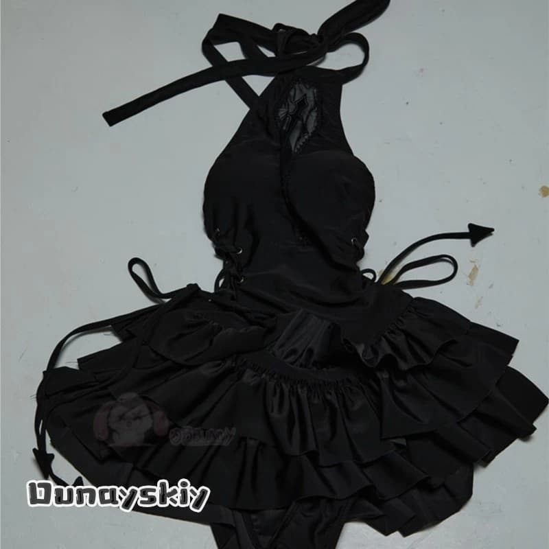 Dream ZSOriginal Nero Bianco Lo Halter costume da bagno sexy Abito corto Estate Donna Dolce Abito elegante con maniche a mano Jirai Kei