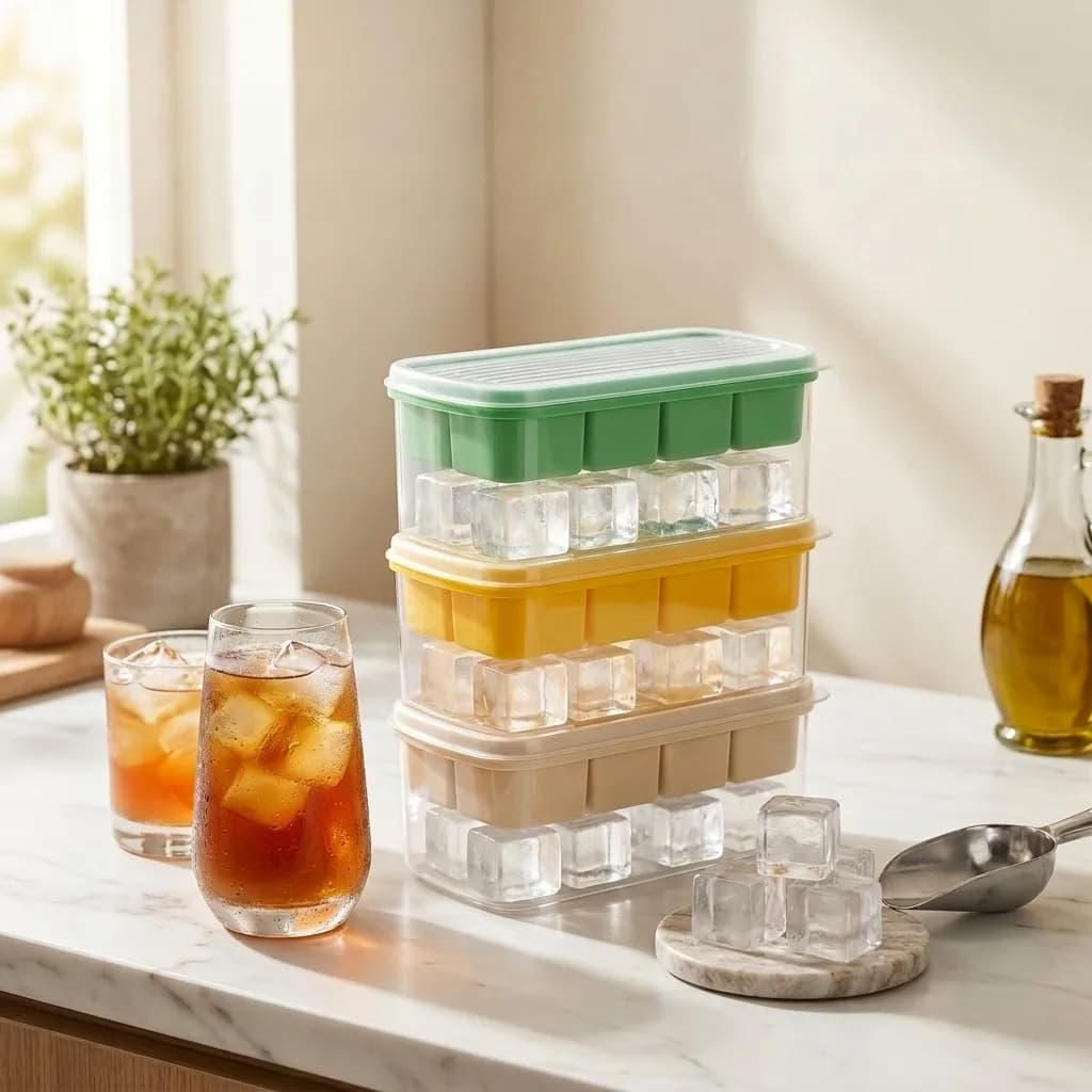 Stampo per Cubetti di Ghiaccio Quadrati Mini, Riutilizzabile, in Plastica per Alimenti, con Coperchio e Scatola, per Bevande Fredde e Succhi, Utensile da Cucina