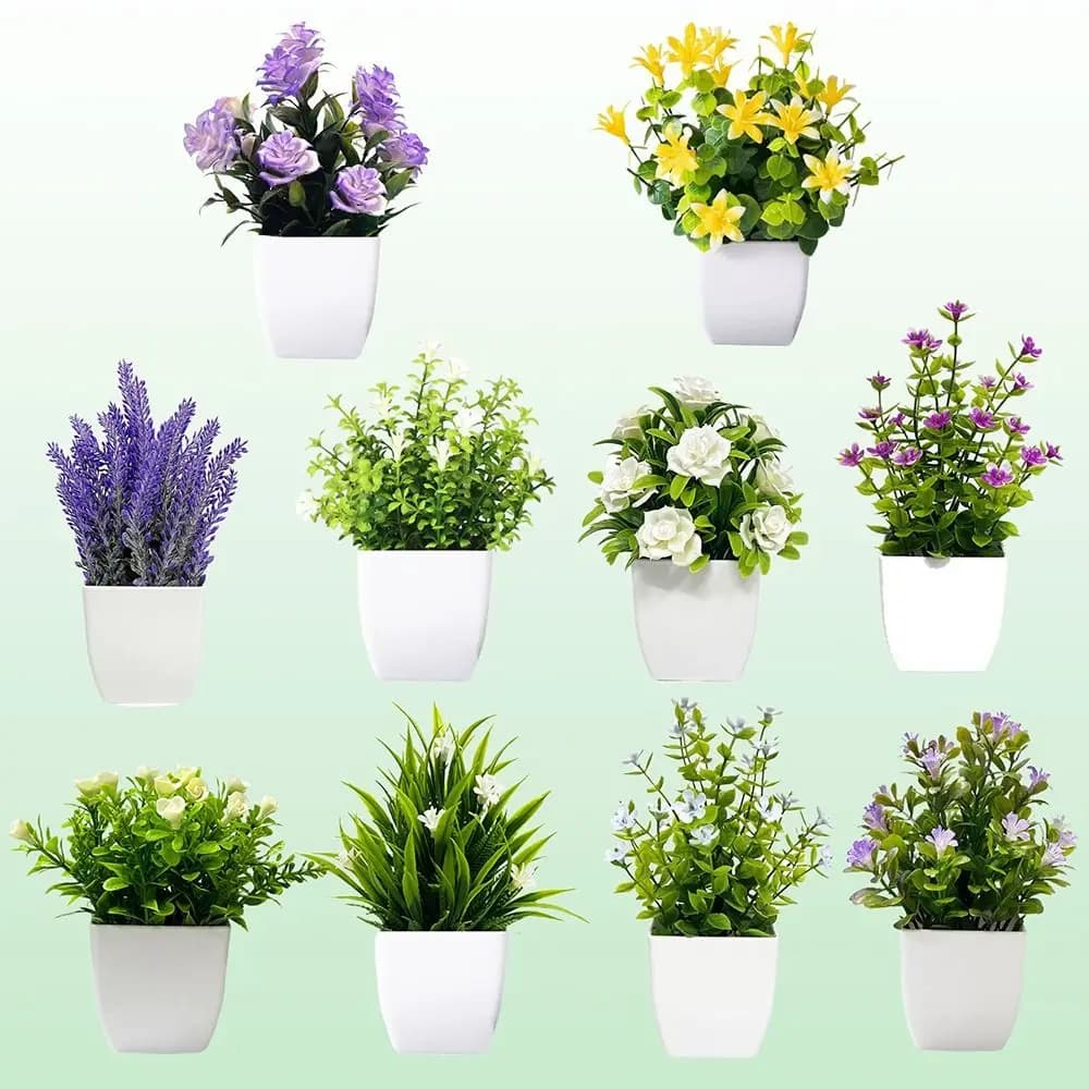Multicolor Artificial Flower Potted Greenery Plant Mini Flower Potted Plant Ornaments Eucalyptus Grass Rose Lavender