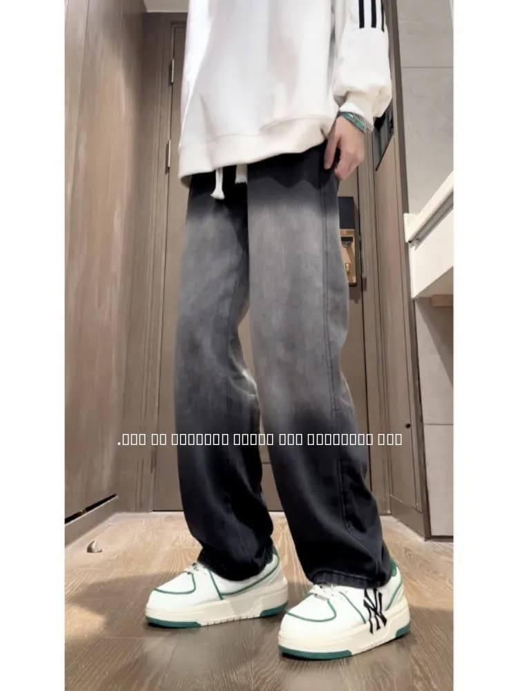 Jeans da Uomo Stile Americano Vintage Lavato con Effetto Graduato, Gamba Dritta Larga, Pantaloni Autunnali per Adolescenti, Resistenti ed Elastici