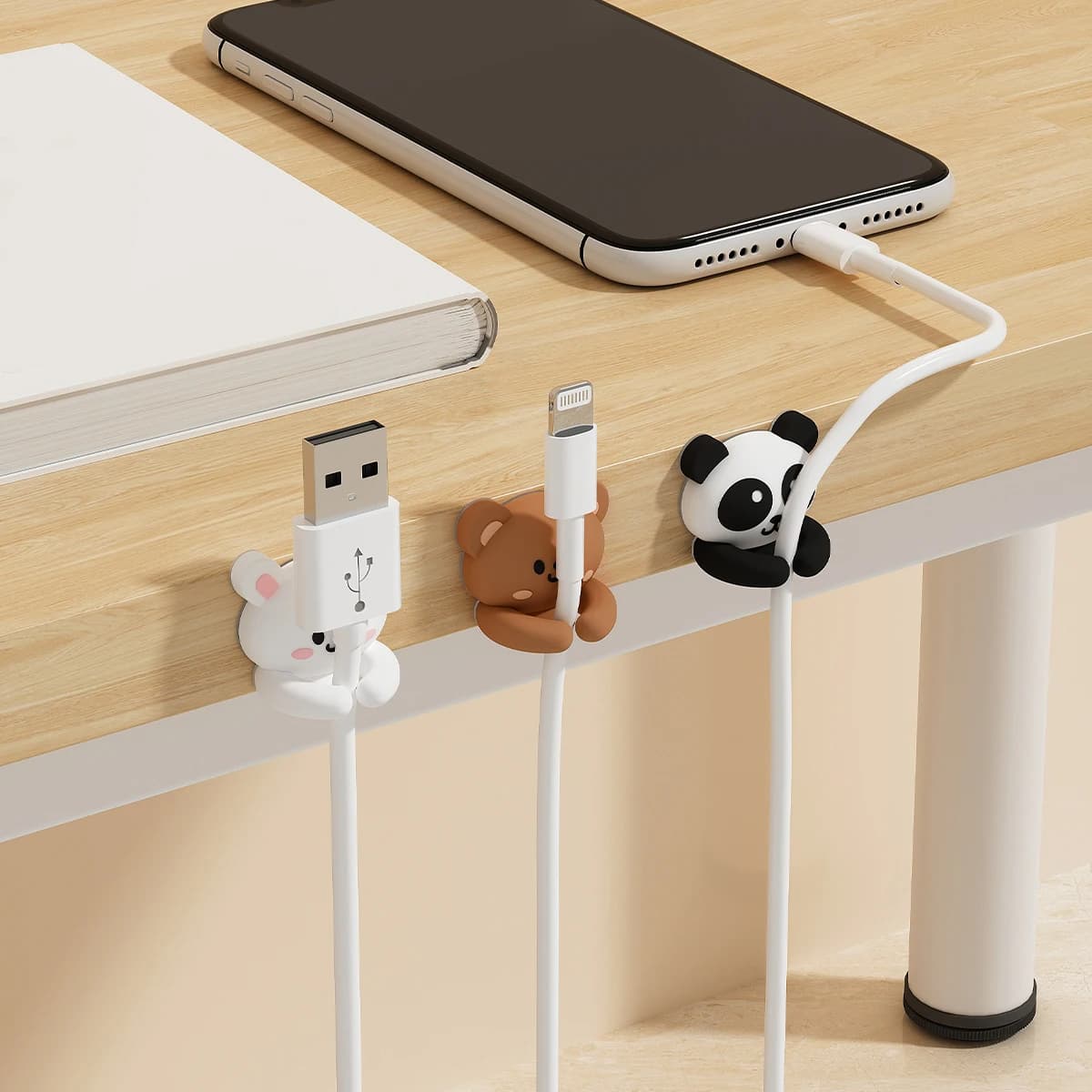 WORTHBUY Cute Desktop Cable Organizer Holder Winder Clips Desk self-adhesive mobile phone cable management data support for metal cable
