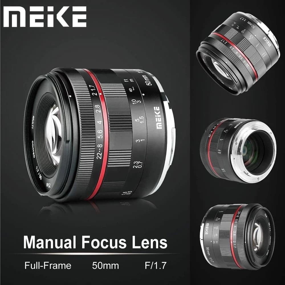Meike 50mm f1.7 Manual Focus Prime Lens Full Frame for Olympus Panasonic Lumix M4/3 Mount GH6 GH4 GH5 BMPCC 4k E-M1 E-M5 E-M10