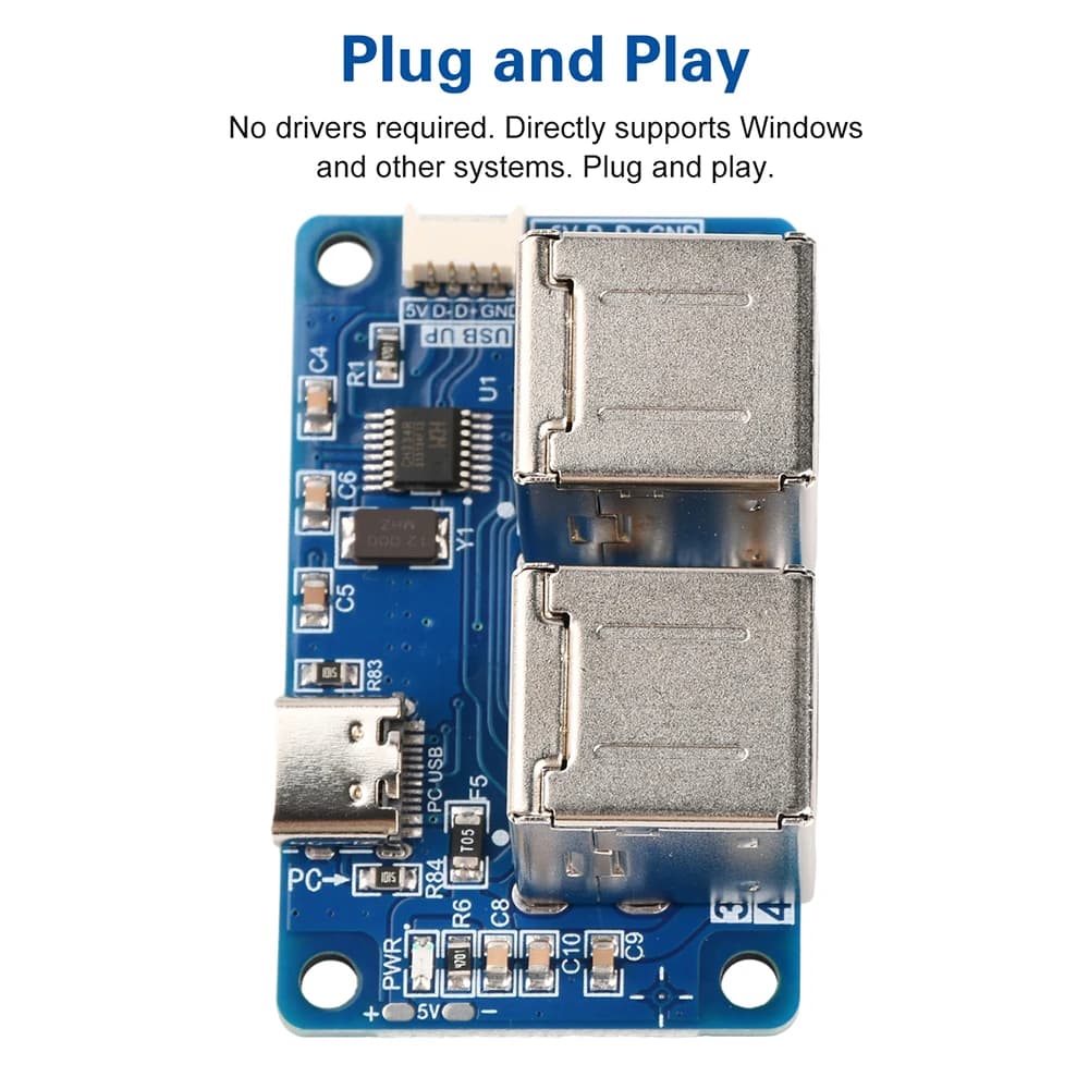 Hub USB 2.0 Splitter Module 1 to 4 Doors USB Connector Double Sheet Female Type C for Laptop PC