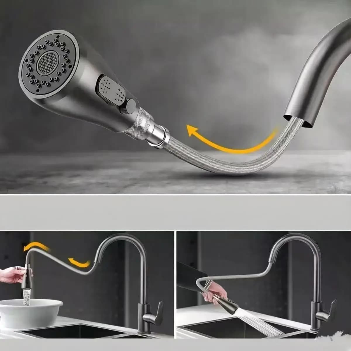 Kitchen Faucet Extractible Chrome Polished Blender for Washer with Shower Stainless Steel 304 Hot Water