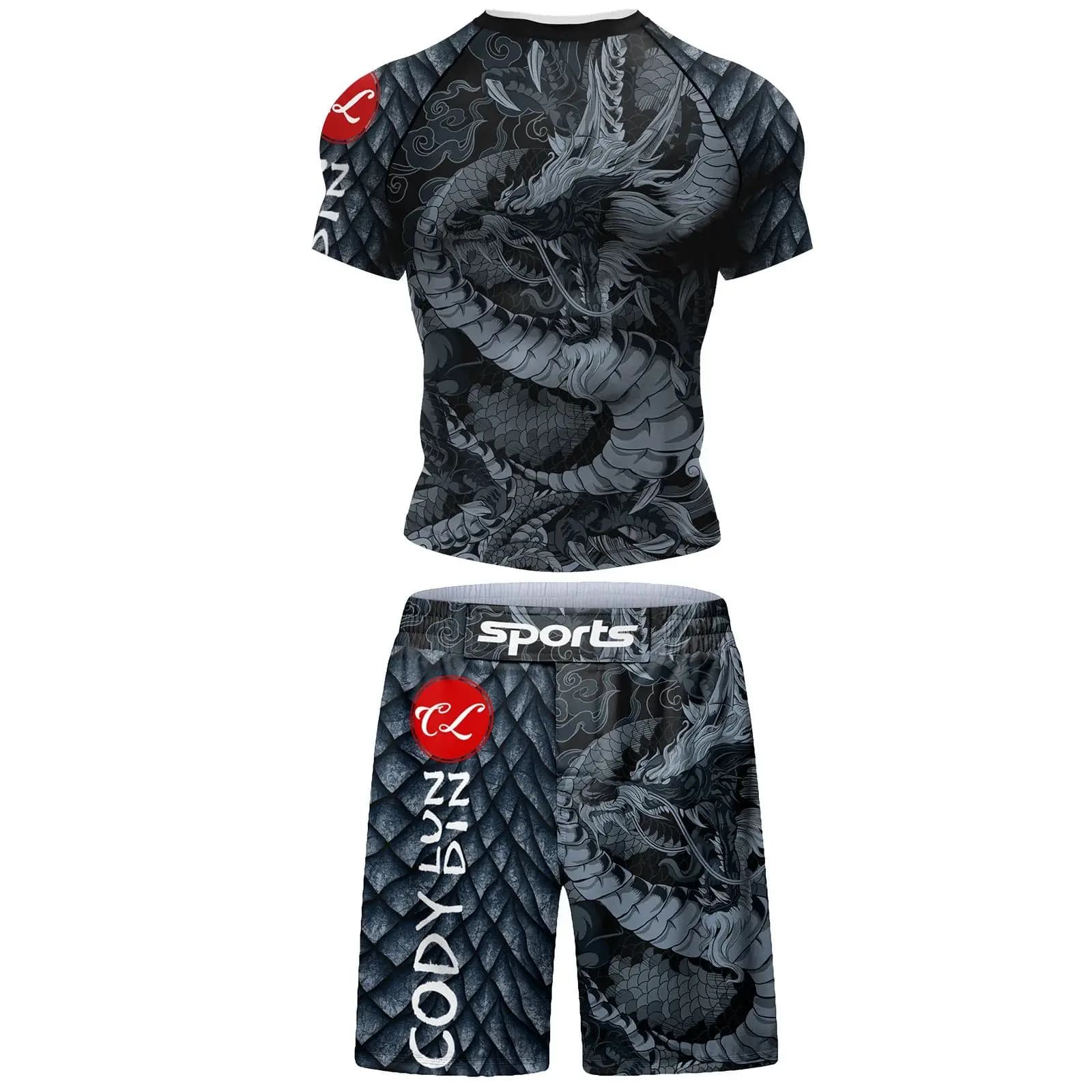 Set T-Shirt e Pantaloncini Bjj Mma, Abbigliamento Sportivo da Boxe, Rashguard in Spandex per Bjj e Muay Thai, Set di Abbigliamento Sublimato