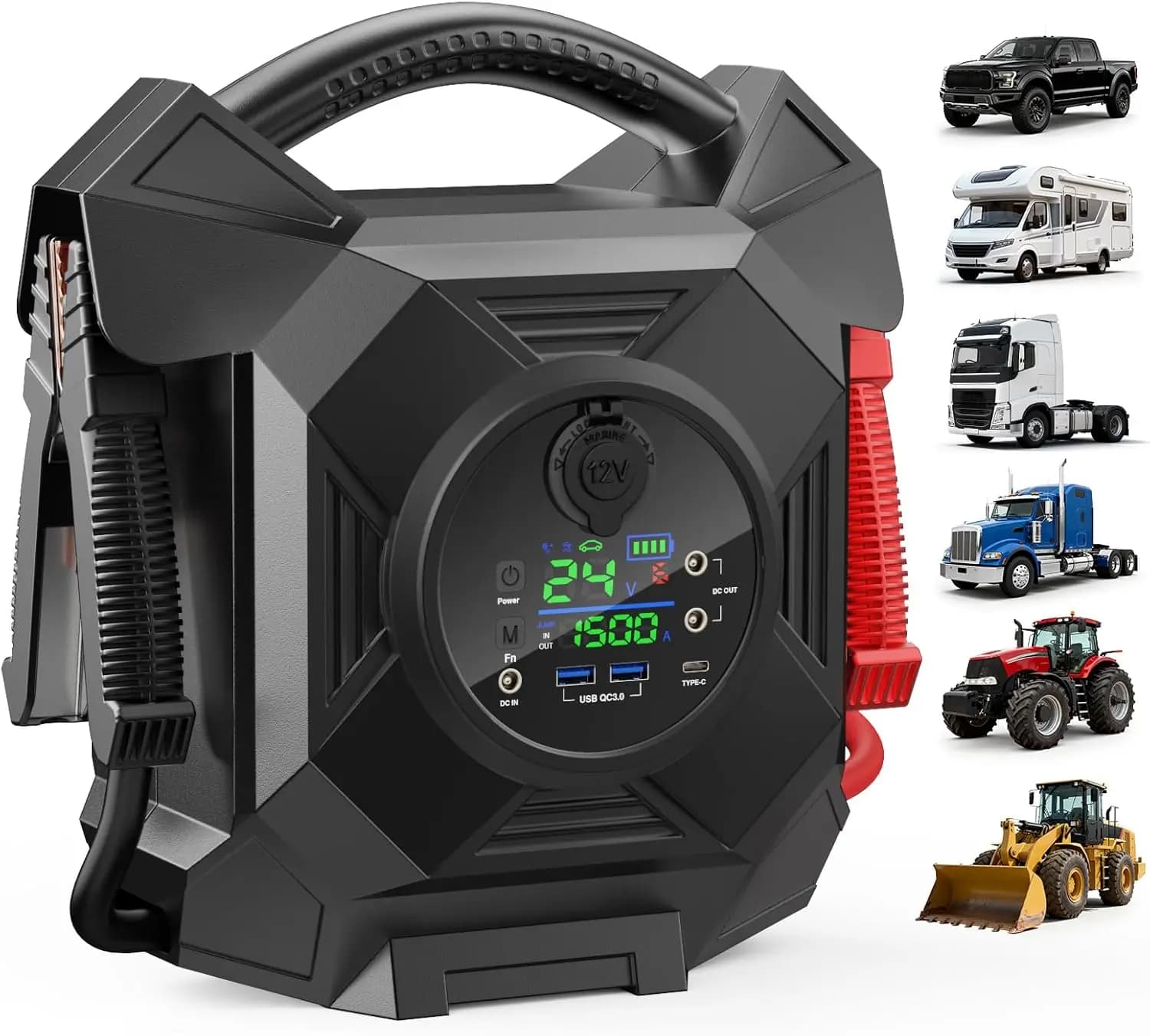 30000A 1S Startup Truck Jump Starter Heavy Duty,CAT797 12V/24V Smart Switching Lithium Battery Charger Booster Pack