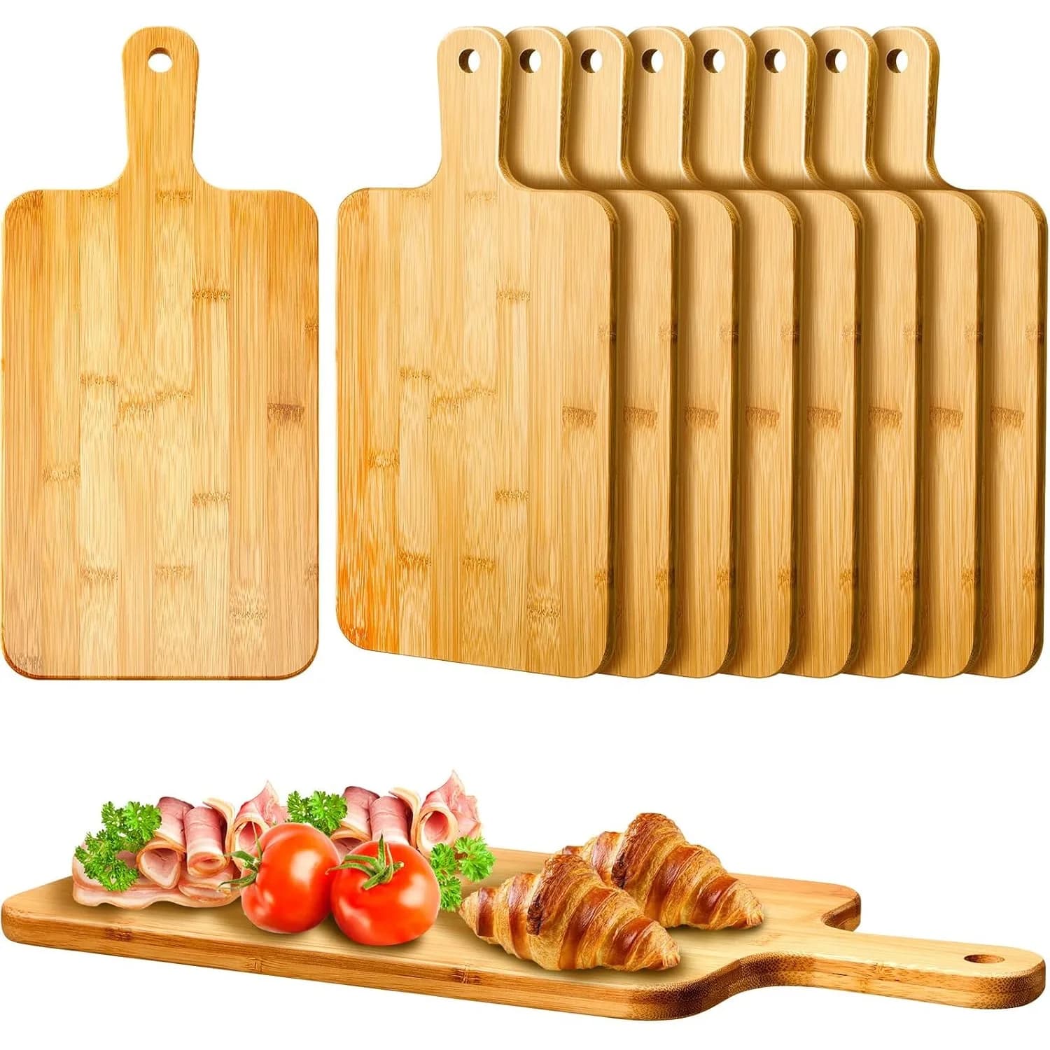 10 Pcs Bamboo Cutting Boards with Handle 15.7x7.8 Inch Wooden Chopping Boards for Pizza Bread Cheese Charcuterie Fruit