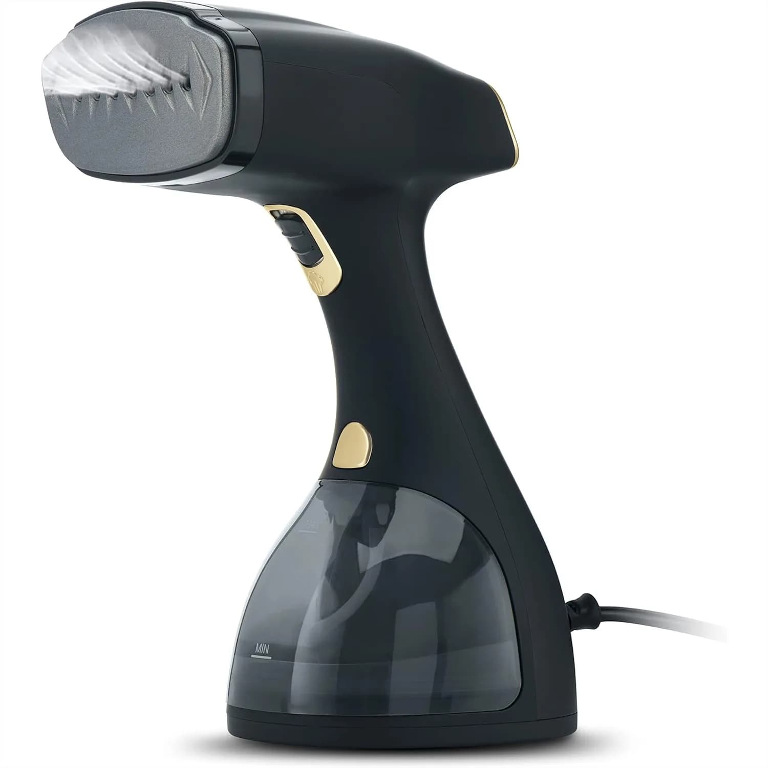 Vaporizzatore Portatile per Tessuti, 1500W Riscaldamento Rapido, 18 Minuti di Vapore Continuo, Potente Rimuovi-Piega per Vestiti, Nero