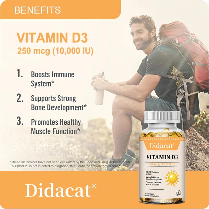 Vitamina D3 10.000U (250 Mcg) - Alta potenza per una funzione immune sana e muscolare, non OGM in olio d'oliva extra vergine organico