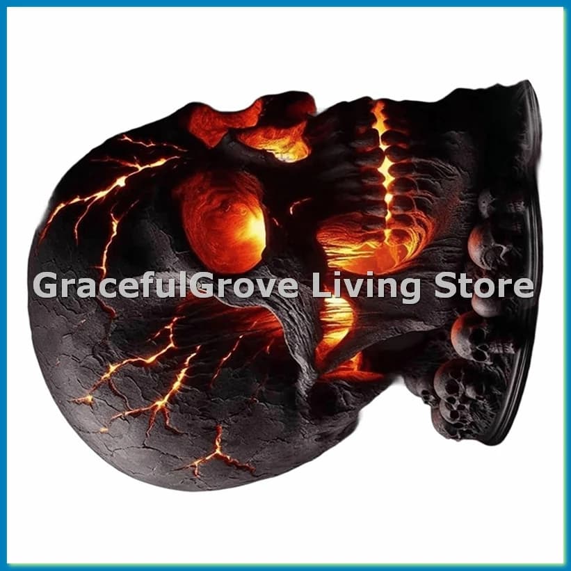 Lampada da Tavolo Teschio Fiammeggiante, Lampada Decorativa Teschio per Halloween, Luce Notturna LED Decorativa, Artigianato in Resina, Ricaricabile USB - ABHG