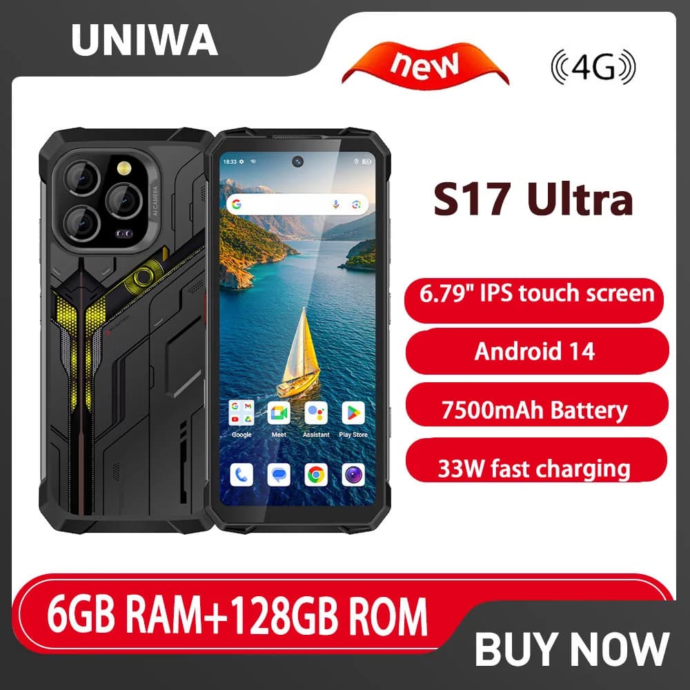 UNIWA S17 Ultra 4G Smartphone Robusto 6.79" MTK G85 6GB+128GB Fotocamera 20MP con visione notturna a infrarossi 7500mAh IP68 NFC Android 14