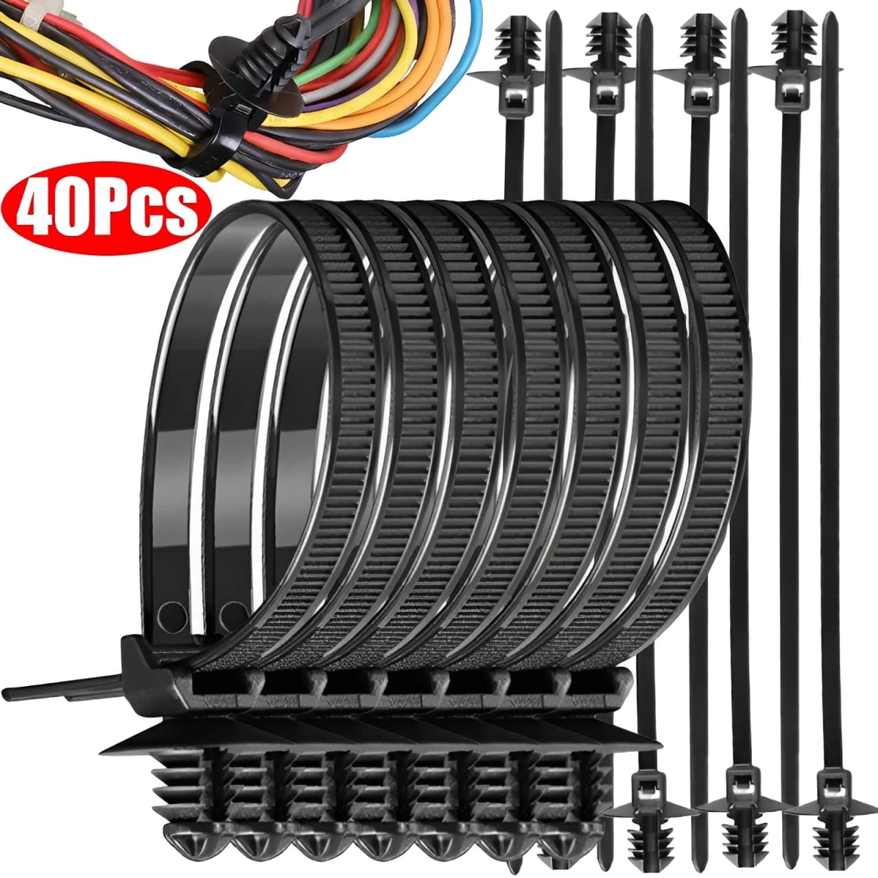Clip di spinta per cavi in nylon multiuso 1-40 pezzi Fascette per cavi per cablaggio con testa filettata in nylon per auto Nero Organizza la linea di accessori per auto