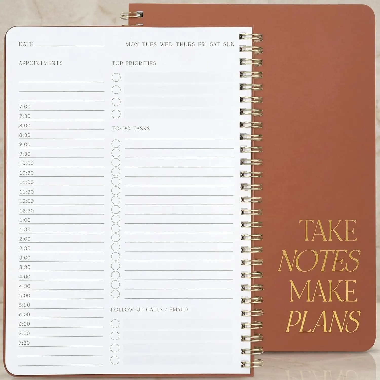 ZICOTO Beautiful Daily Planner And Notebook With Hourly Schedule - Aesthetic Spiral To do List Notepad to Easily Organize Your Work Tasks And Appointments - The Perfect Office Supplies For Women